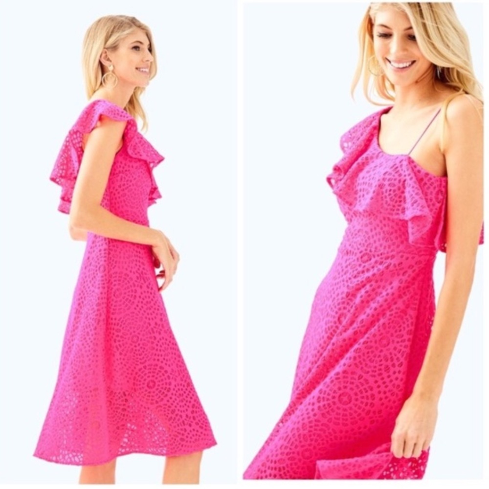 Lilly Pulitzer Pink Callisto Ruffle off shoulder - Picture 2 of 8